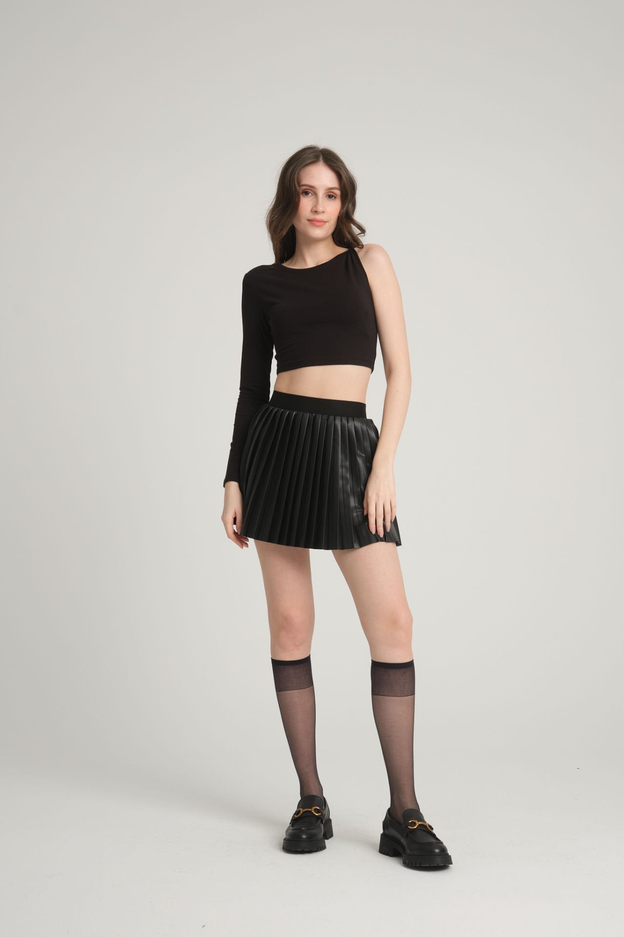 Tek Omuz Siyah  Crop Top