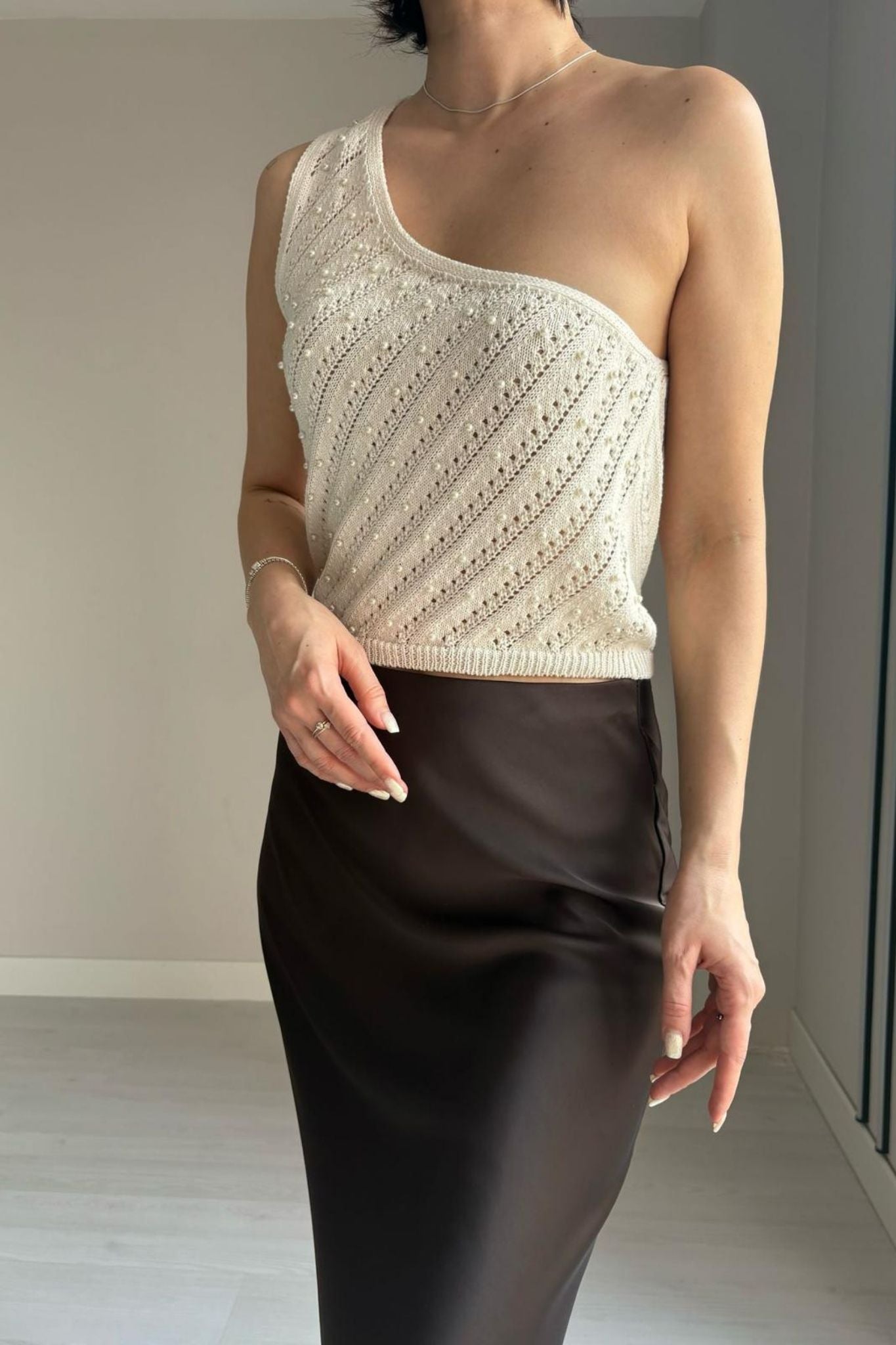 Pearly Ecru Knit Tank Top