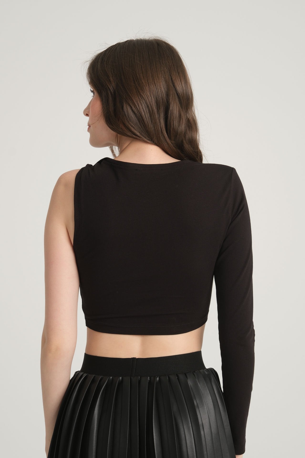 Tek Omuz Siyah  Crop Top