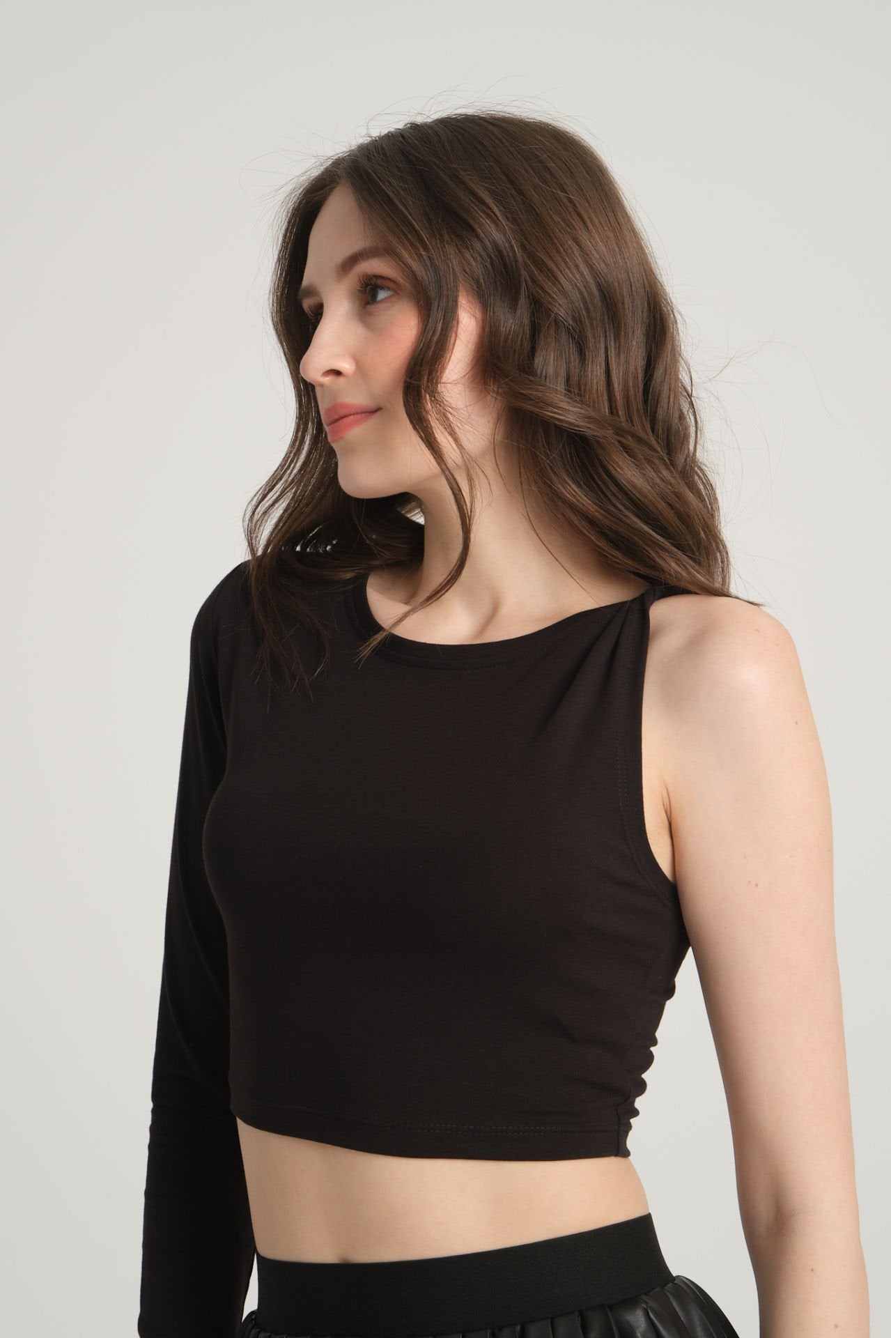 Tek Omuz Siyah  Crop Top