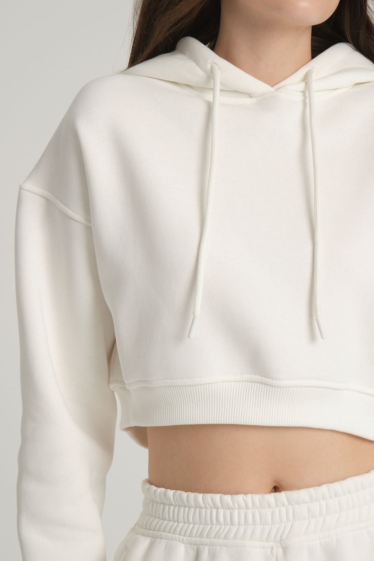 Şardonlu Ekru Hoodie