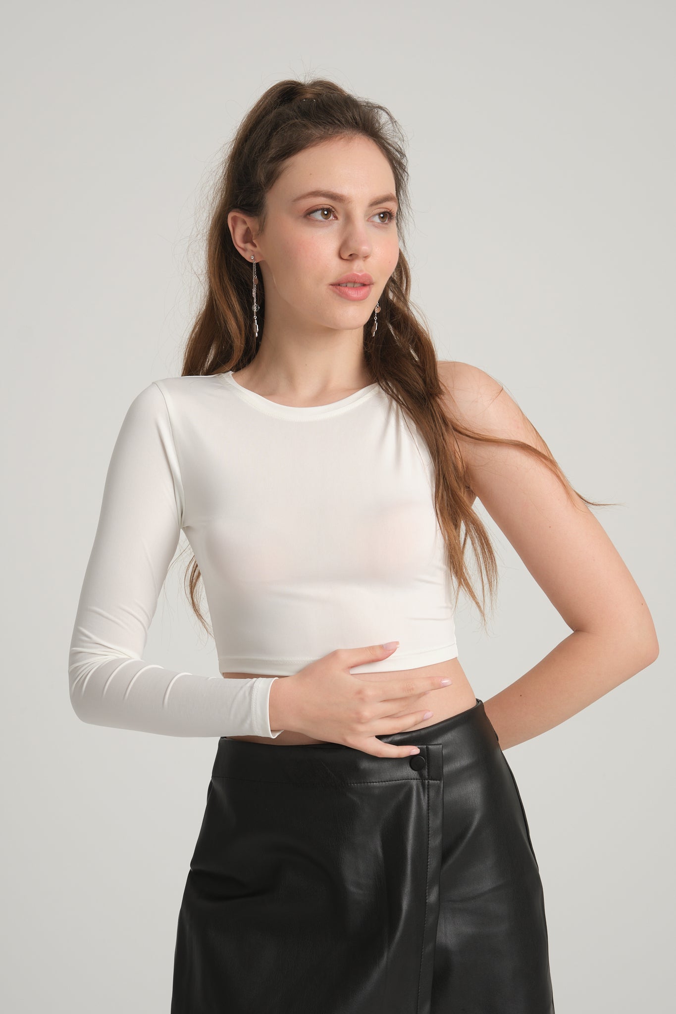 Tek Omuz Mikro Crop Top