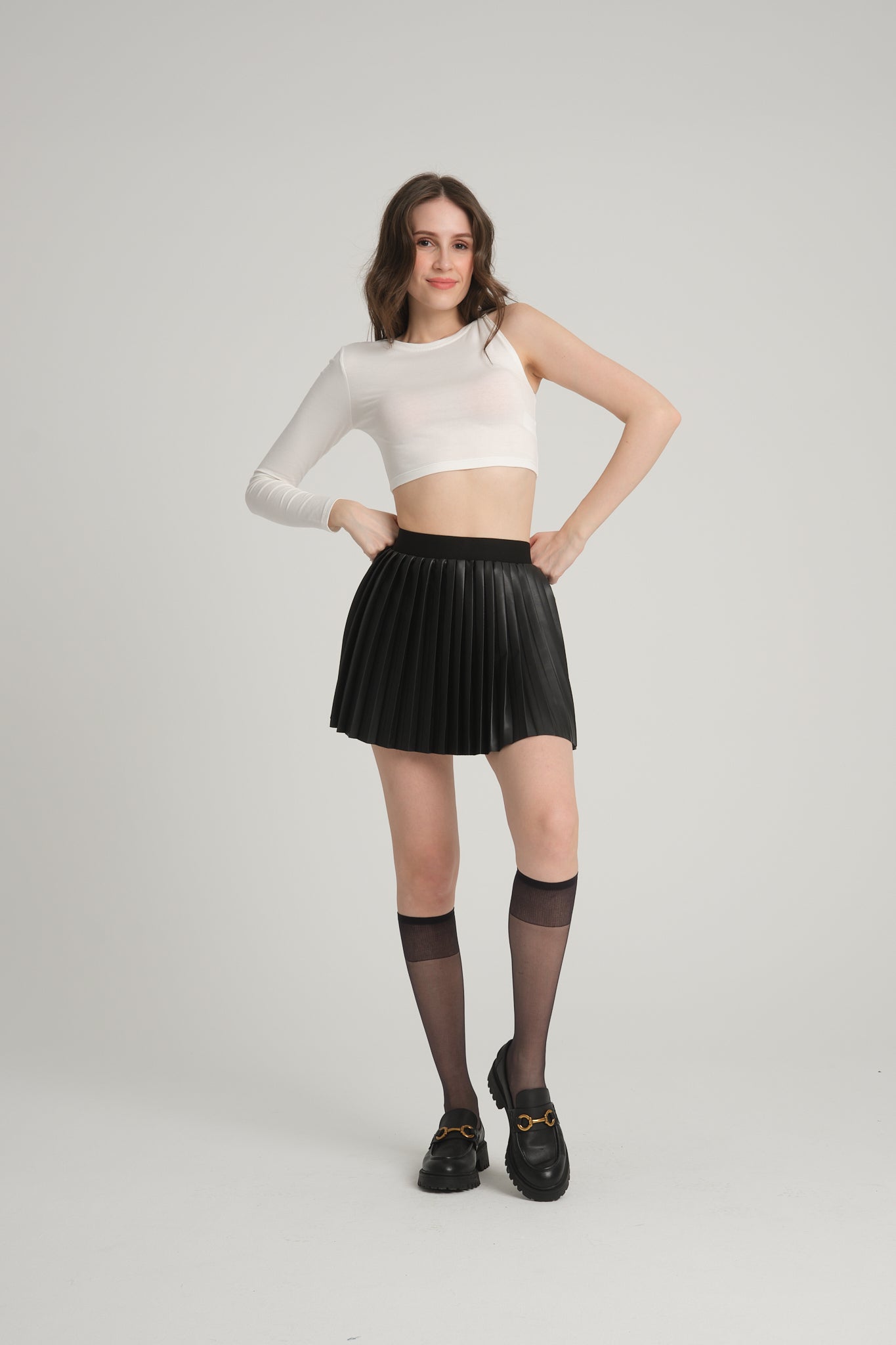 Tek Omuz Ekru Crop Top