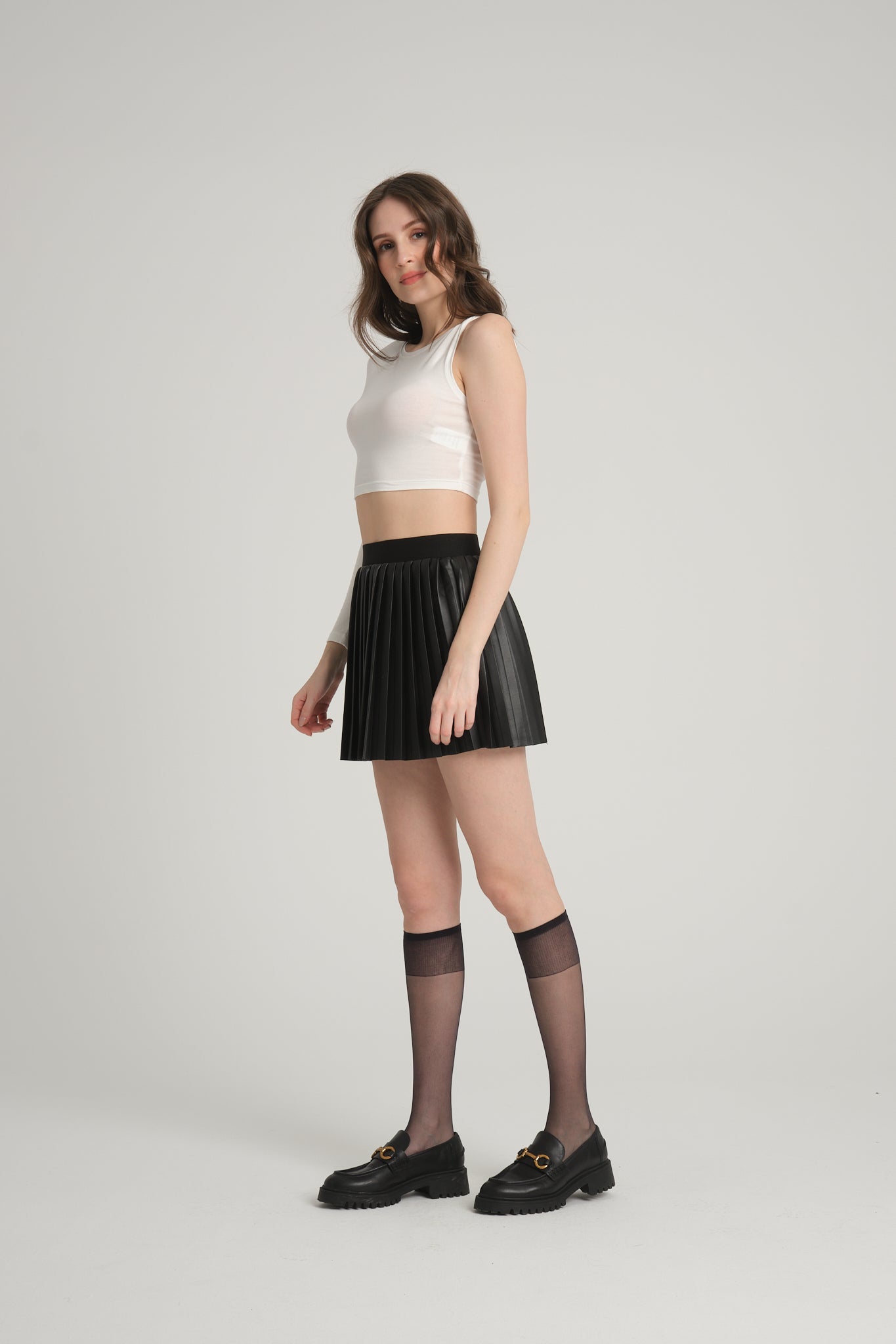 Tek Omuz Ekru Crop Top