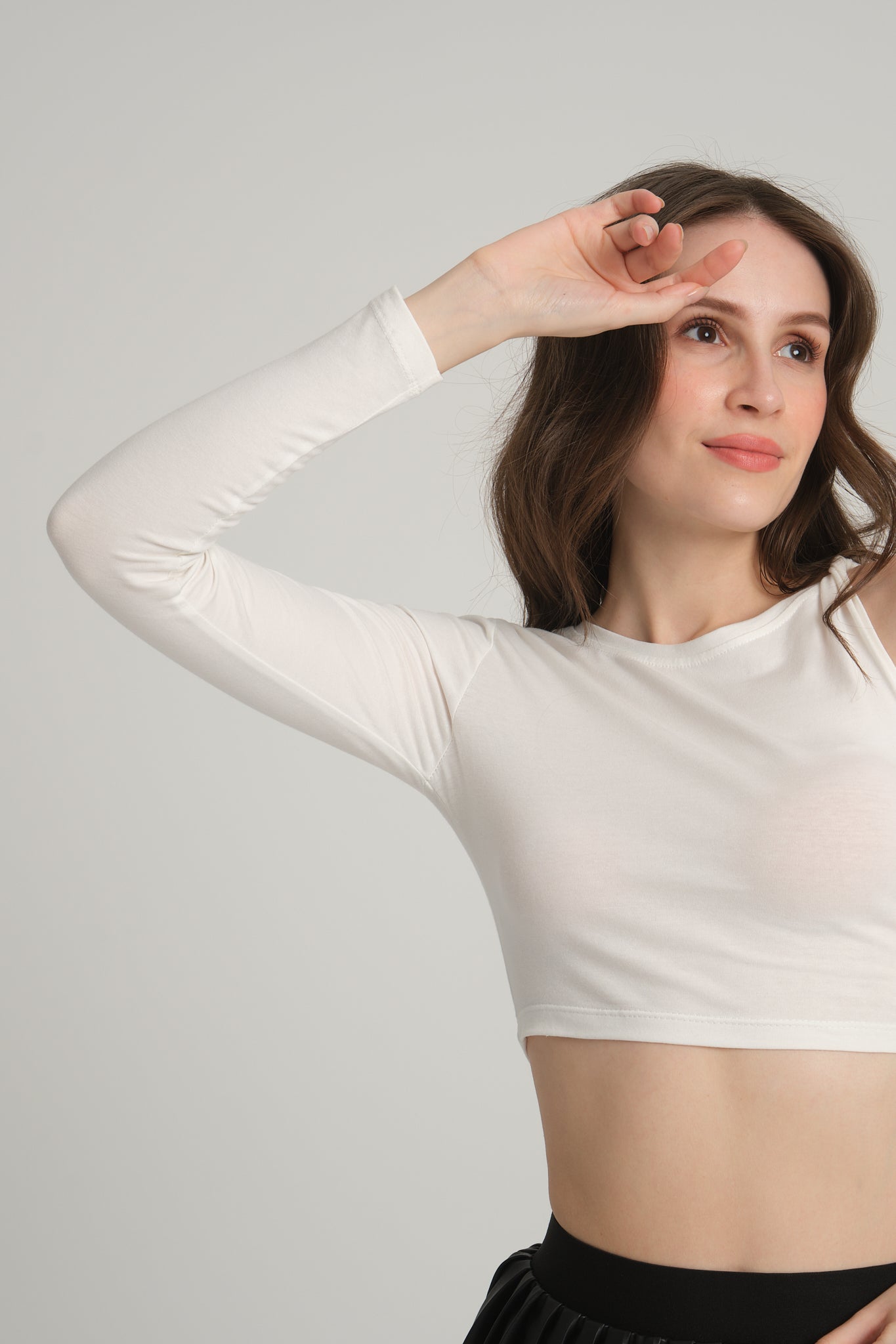 Tek Omuz Ekru Crop Top