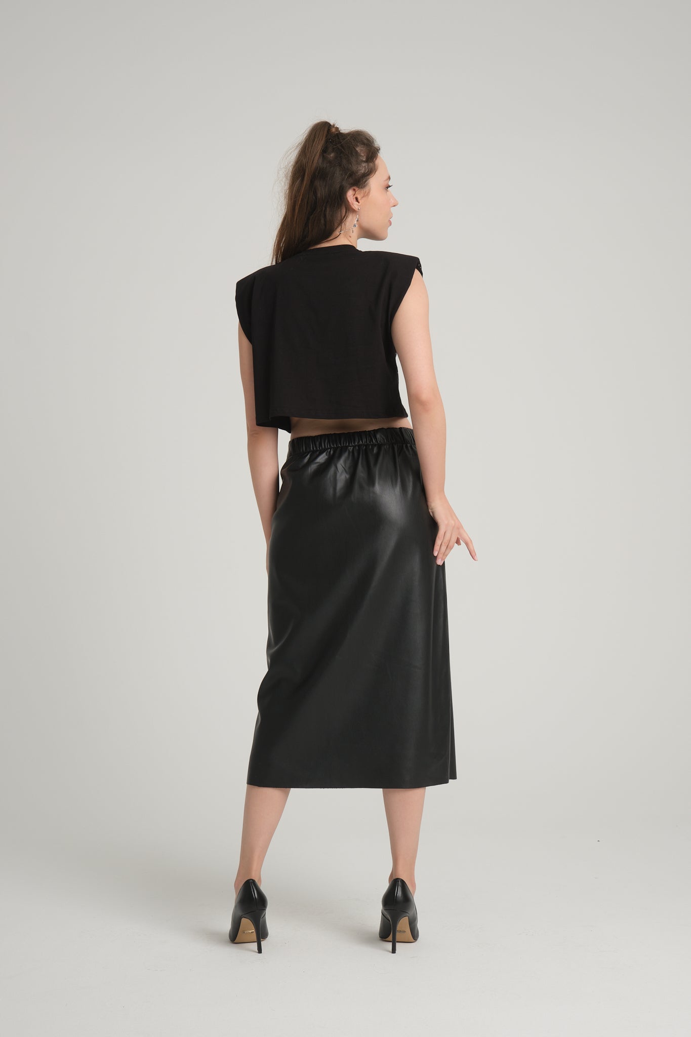 Taşlı Siyah Crop T-Shirt