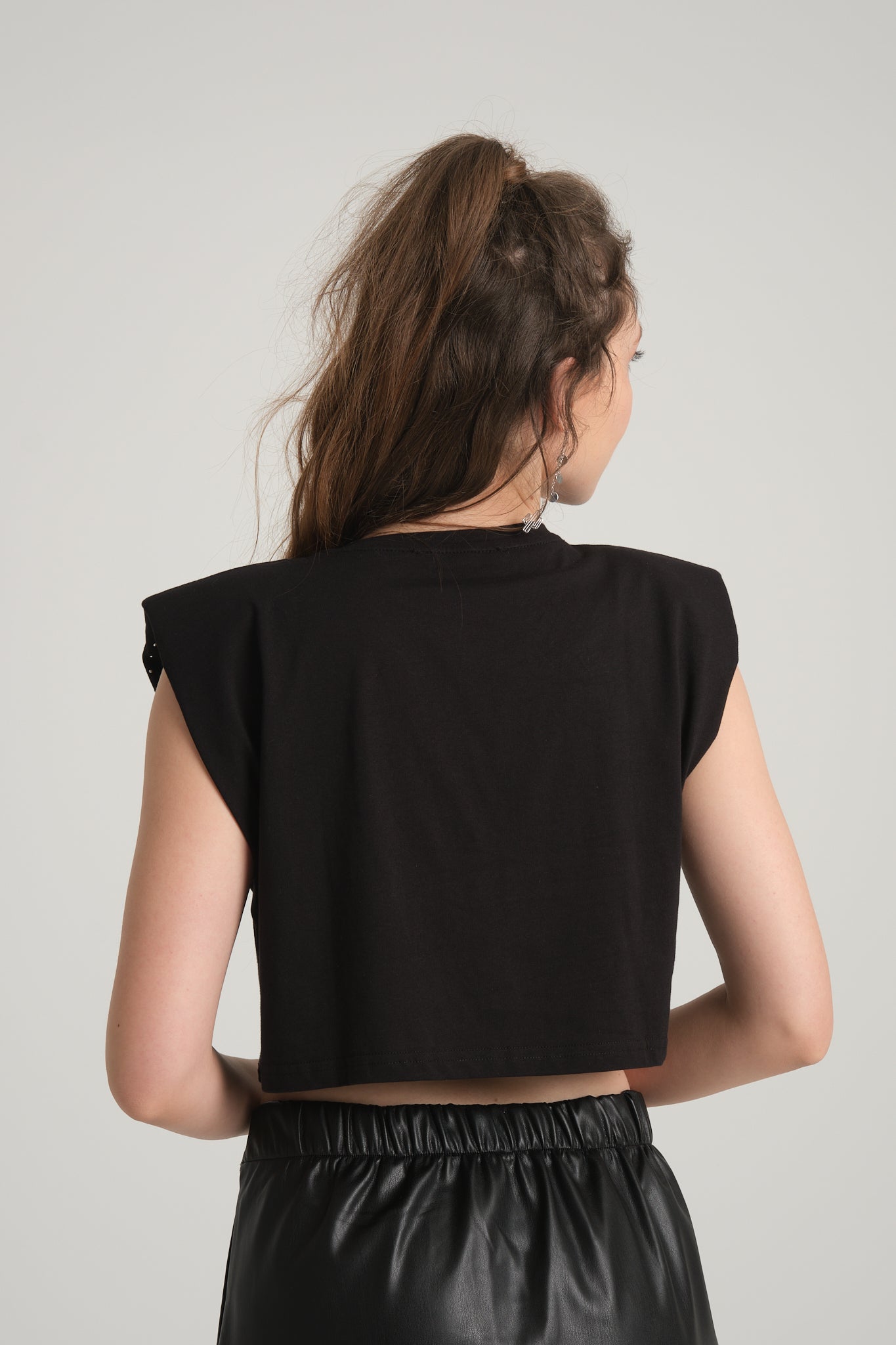 Taşlı Siyah Crop T-Shirt