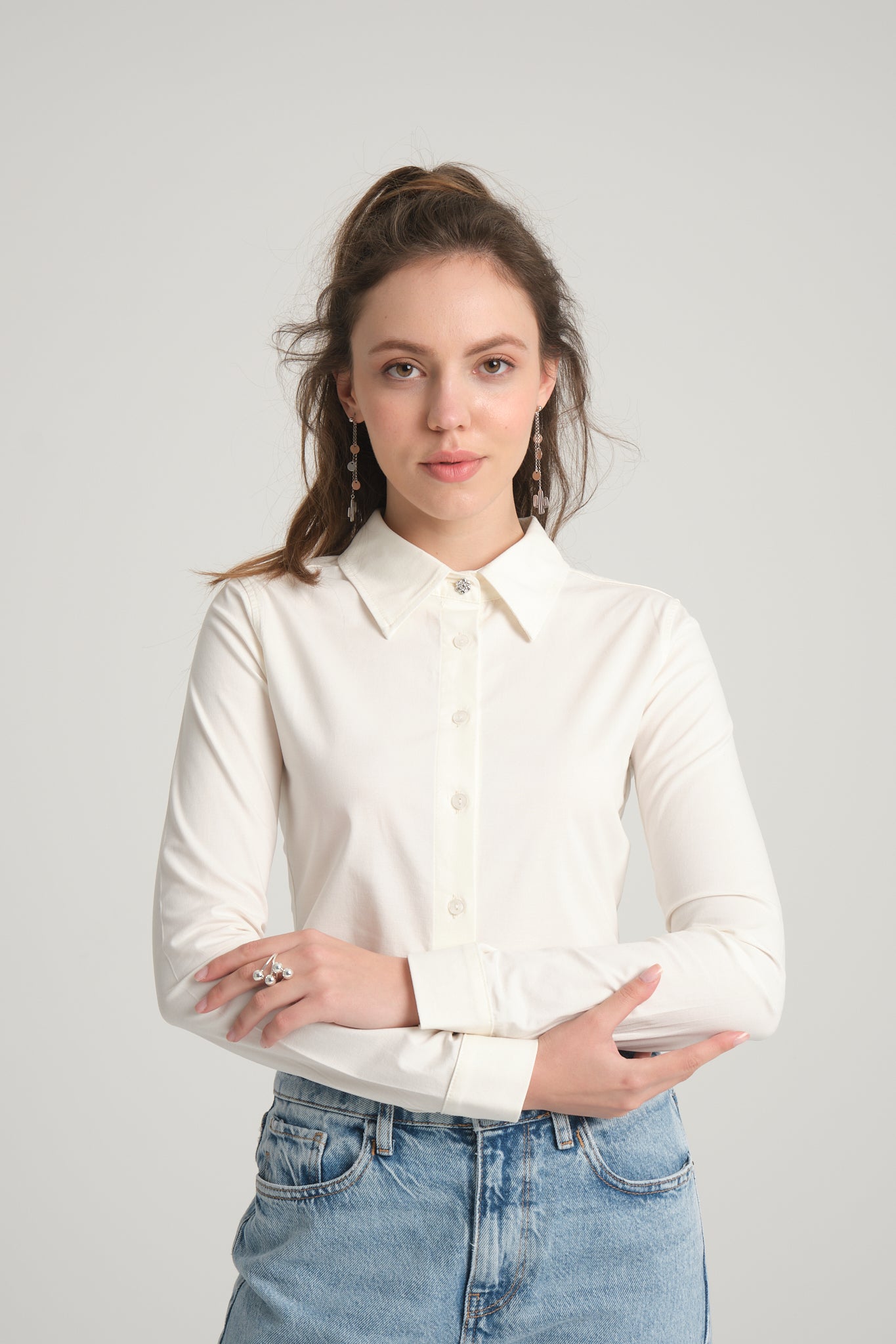 Ecru Crop Poplin Shirt