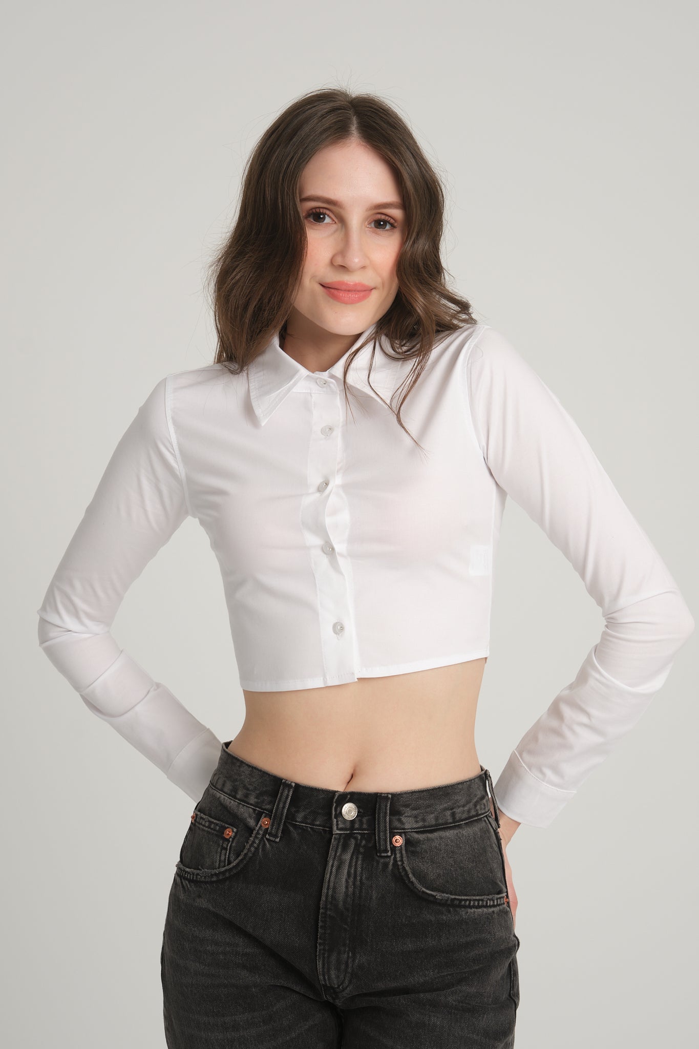Beyaz Crop Poplin Gömlek