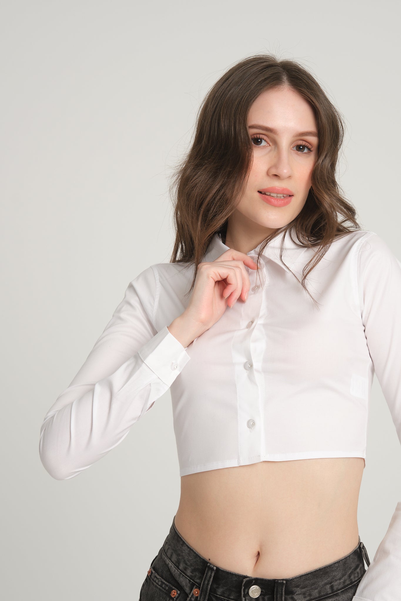 Beyaz Crop Poplin Gömlek
