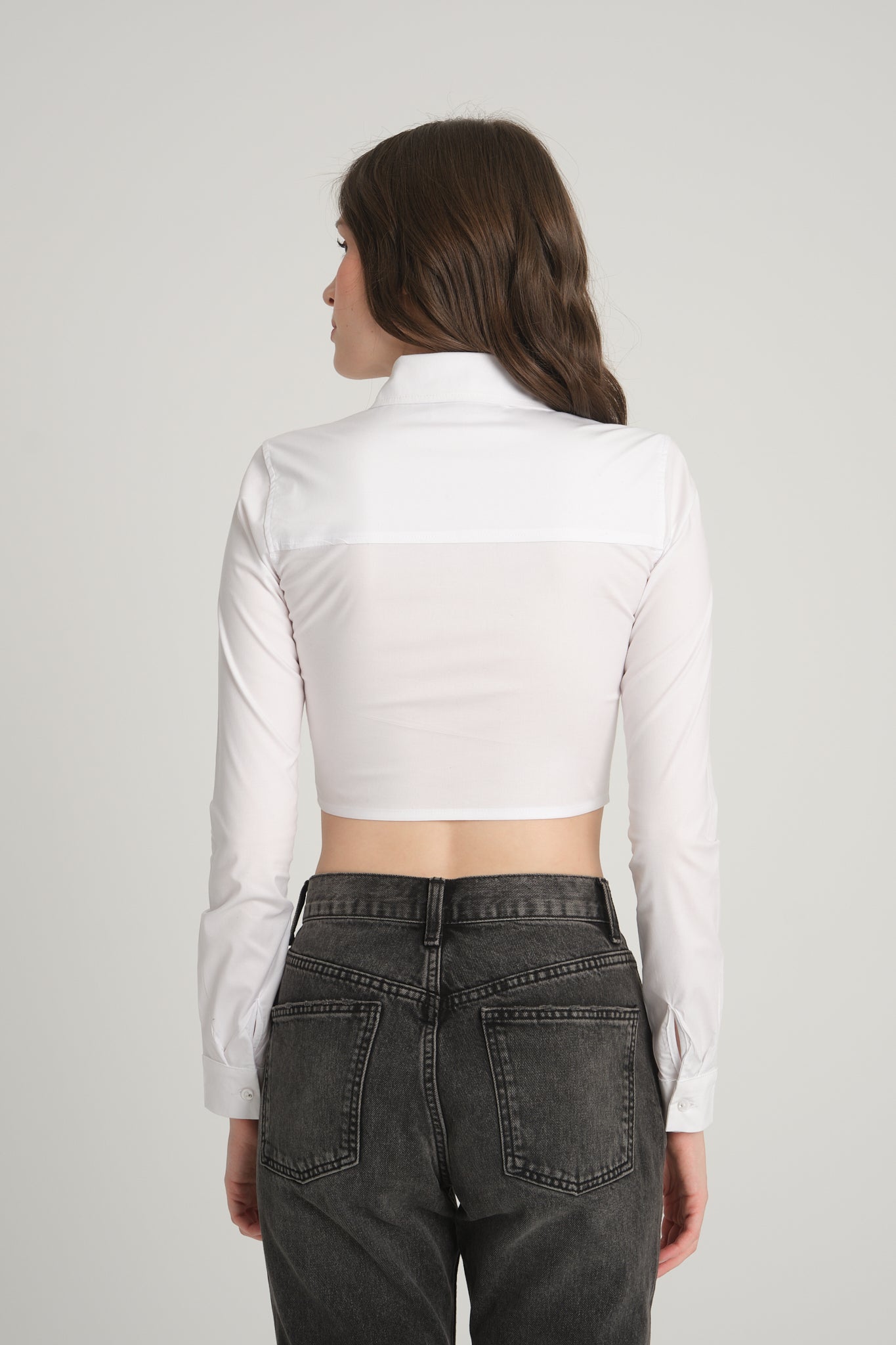 Beyaz Crop Poplin Gömlek