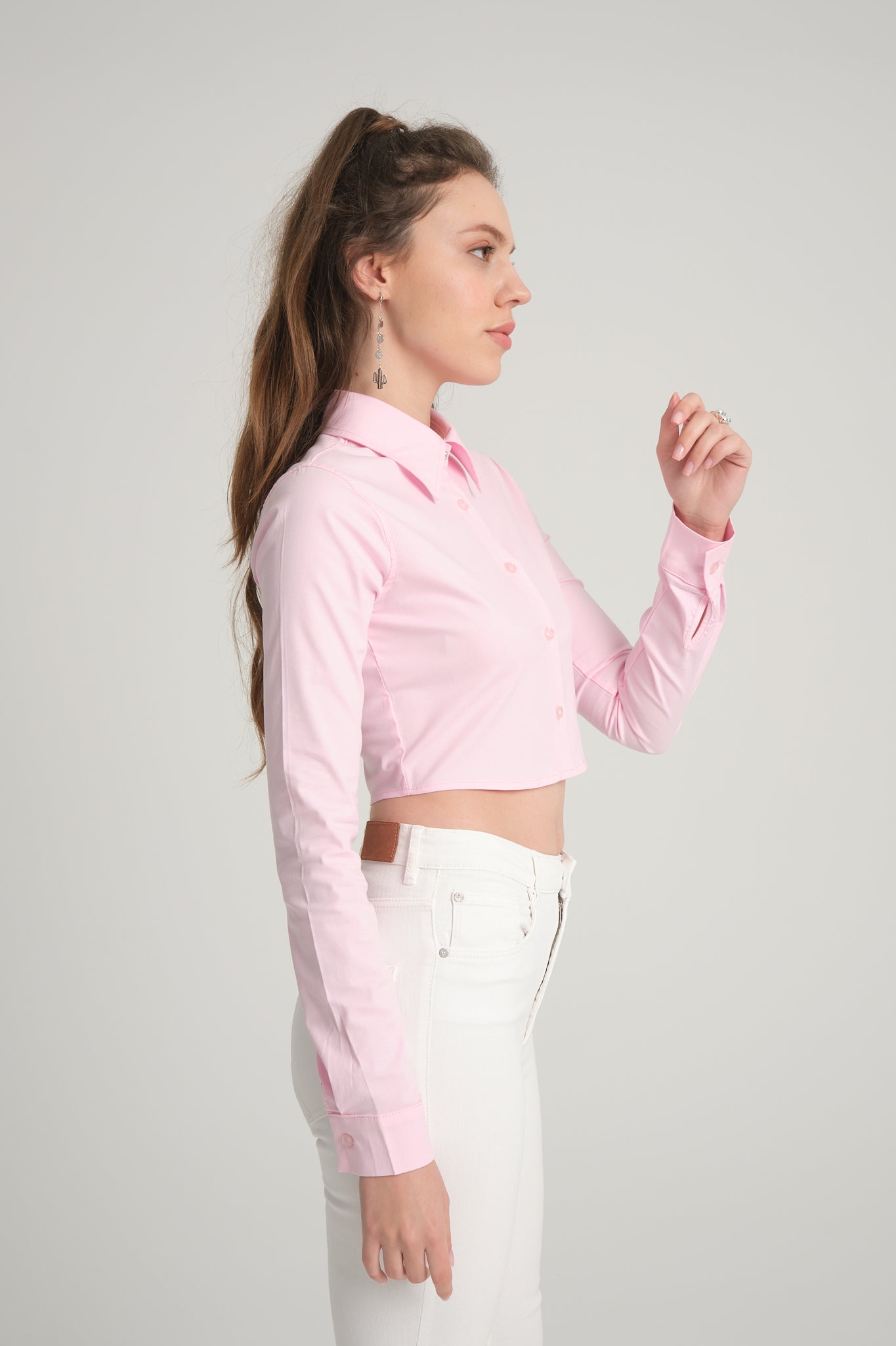 Pembe Crop Poplin Gömlek