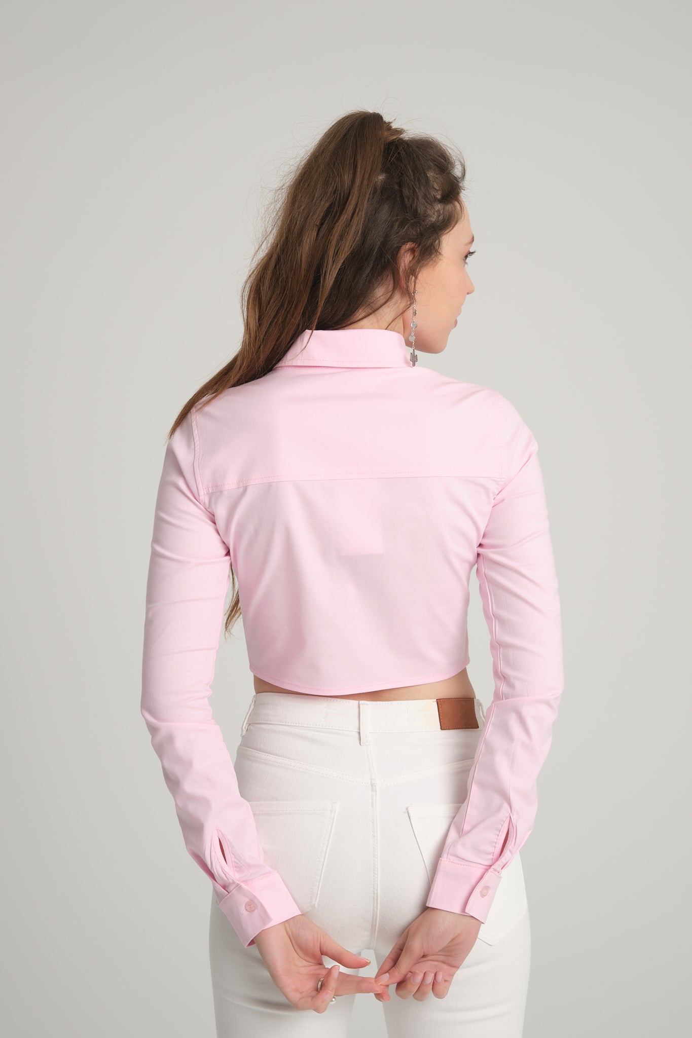 Pembe Crop Poplin Gömlek