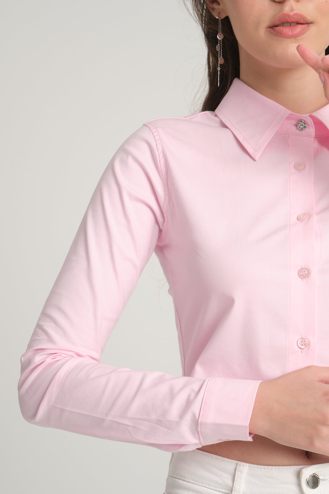 Pembe Crop Poplin Gömlek