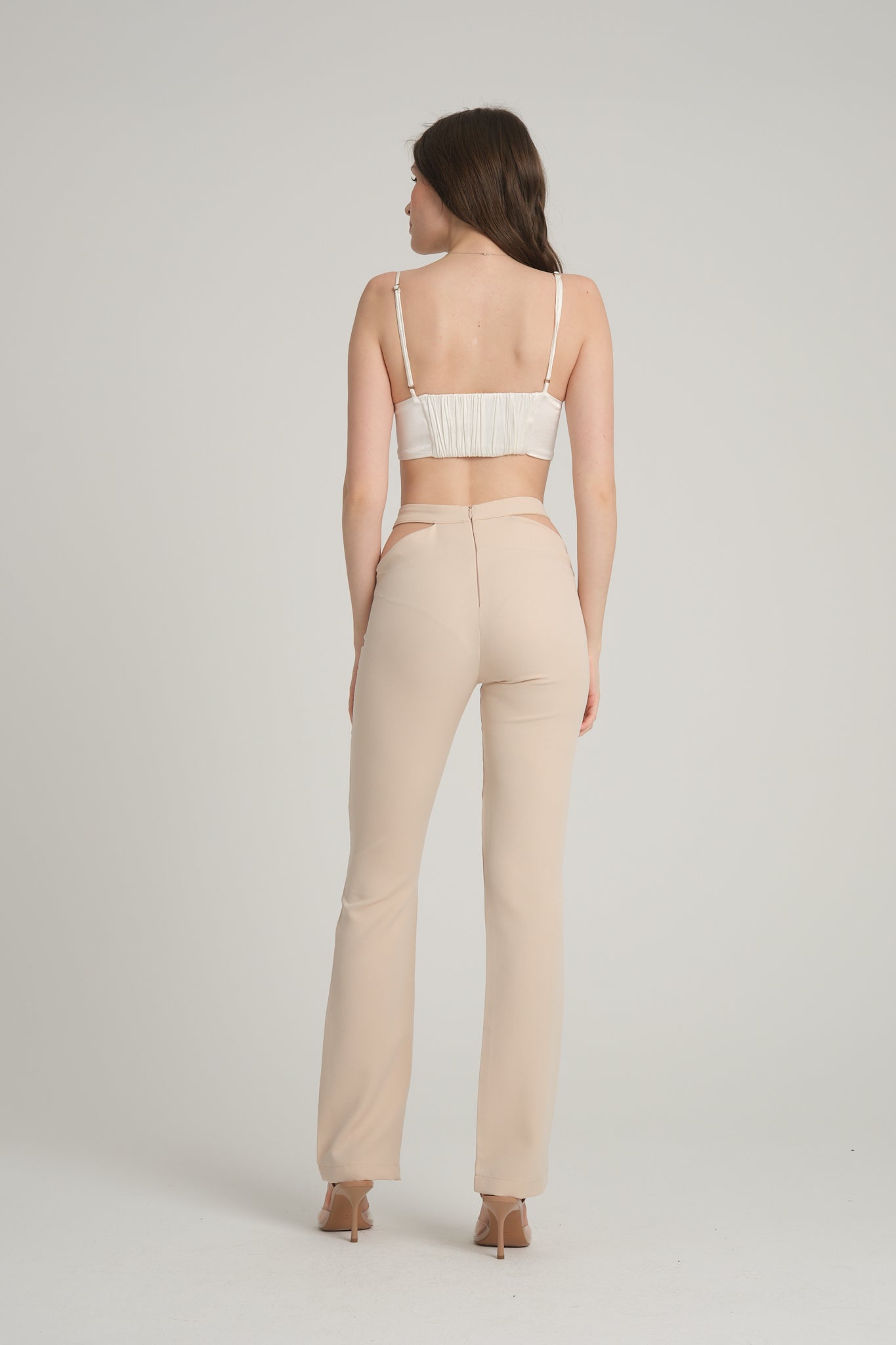 Cut Out Ekru Pantolon