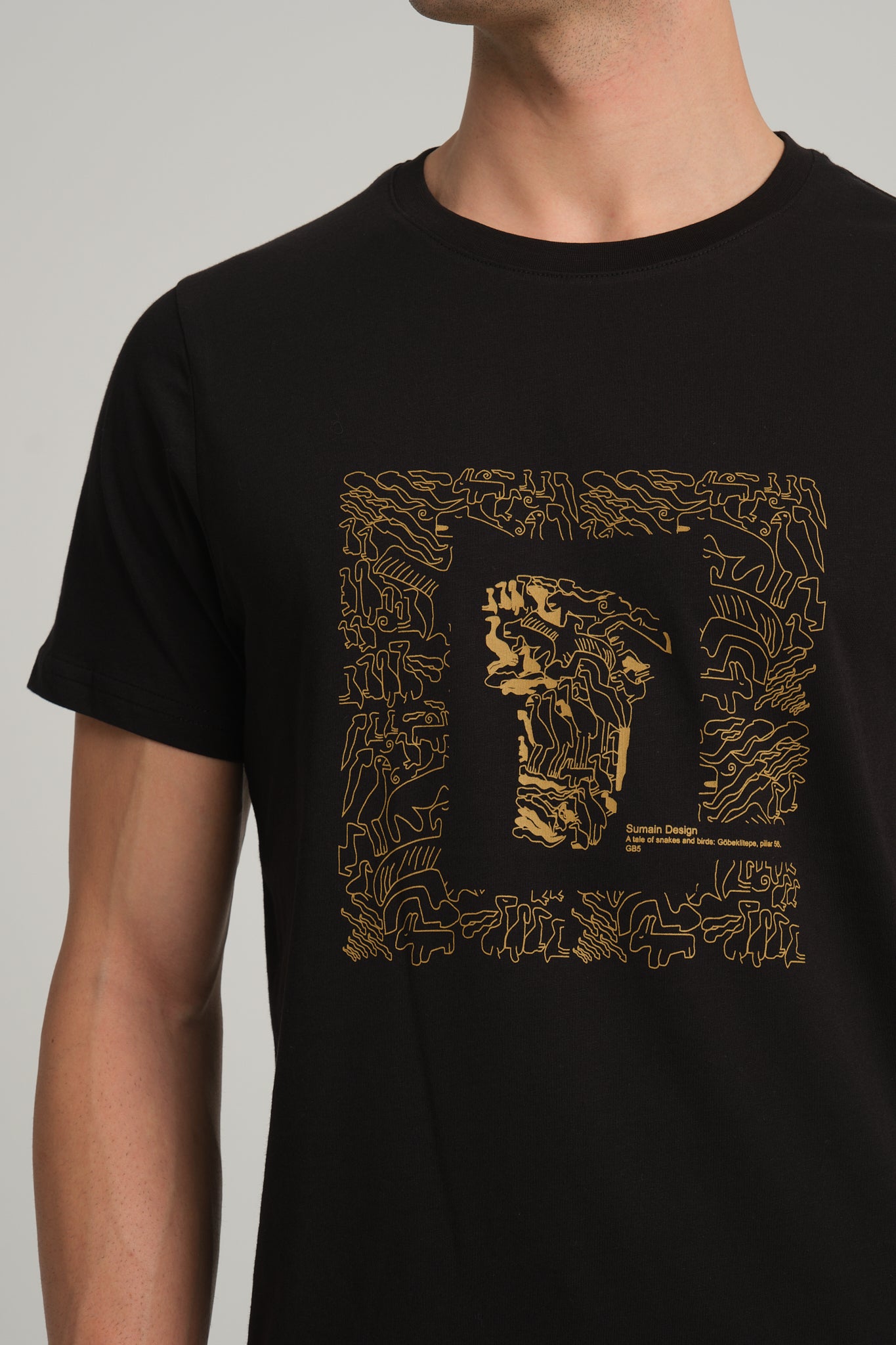 Göbeklitepe Baskılı Erkek Siyah Tişört ''Yılanların ve Kuşların Hikayesi''
